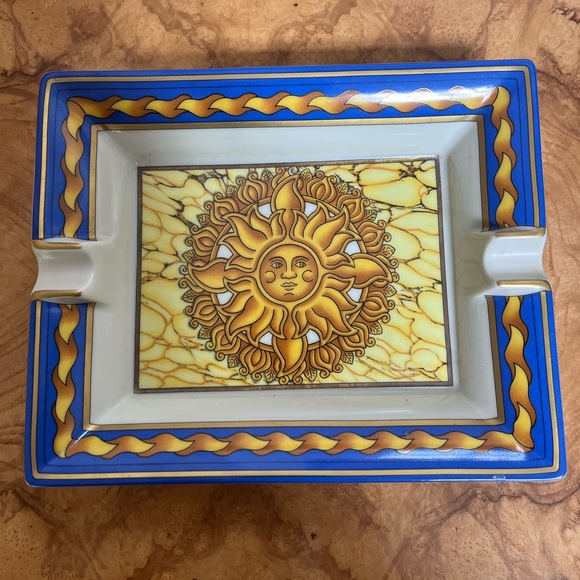 Hermes Soleil Blue Porcelain Tray / Vintage Ashtray with Sun Design - Picture 4 of 12